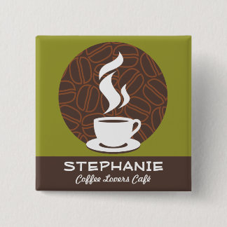 Coffee Café Shop Custom Employee Name Badge 2 Inch Square Button