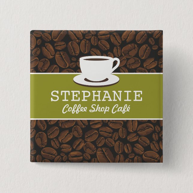Coffee Café Shop Custom Employee Name Badge 2 Inch Square Button (Front)