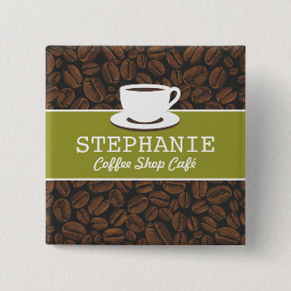 Coffee Café Shop Custom Employee Name Badge 2 Inch Square Button