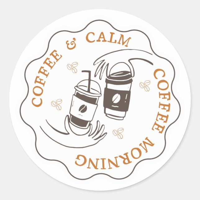 Coffee & Calm Morning Cafe Logo Sticker (Front)