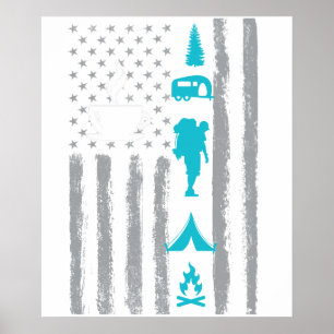 coffee camping- Vintage USA American Flag for camp Poster