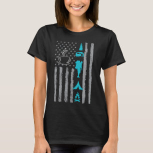 coffee camping- Vintage USA American Flag for camp T-Shirt