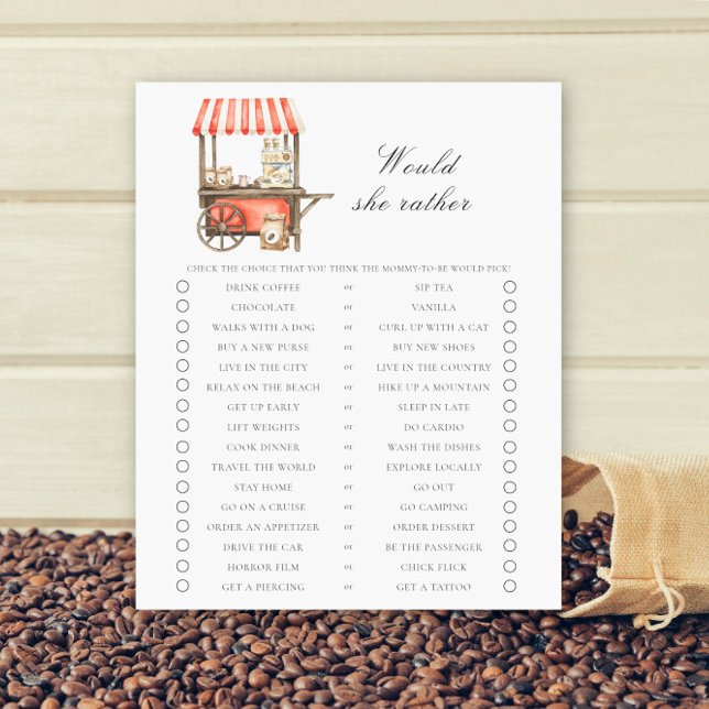 Coffee cart Baby shower Would she rather (Creator Uploaded)