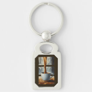 Coffee Cascade Art with Surreal Waterfall Flow Keychain