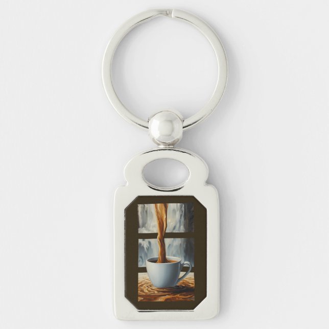 Coffee Cascade Art with Surreal Waterfall Flow Keychain (Front)