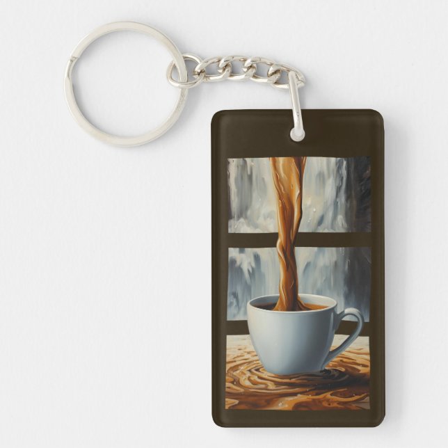 Coffee Cascade Art with Surreal Waterfall Flow Keychain (Front)