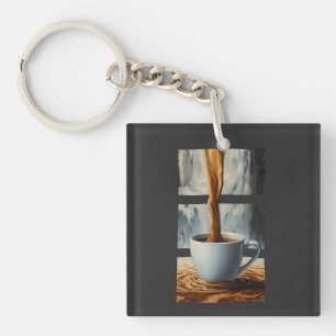 Coffee Cascade Art with Surreal Waterfall Flow Keychain