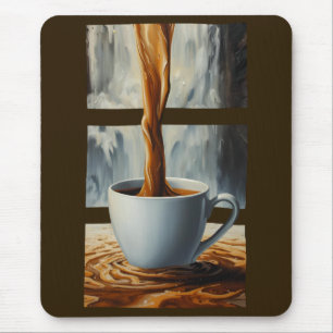 Coffee Cascade Art with Surreal Waterfall Flow Mouse Pad