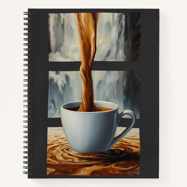 Coffee Cascade Art with Surreal Waterfall Flow Notebook (Front)