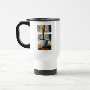 Coffee Cascade Art with Surreal Waterfall Flow Travel Mug
