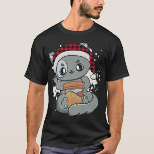 Coffee Cat Anime Kawaii Cute Chibi Kitten Christma T-Shirt