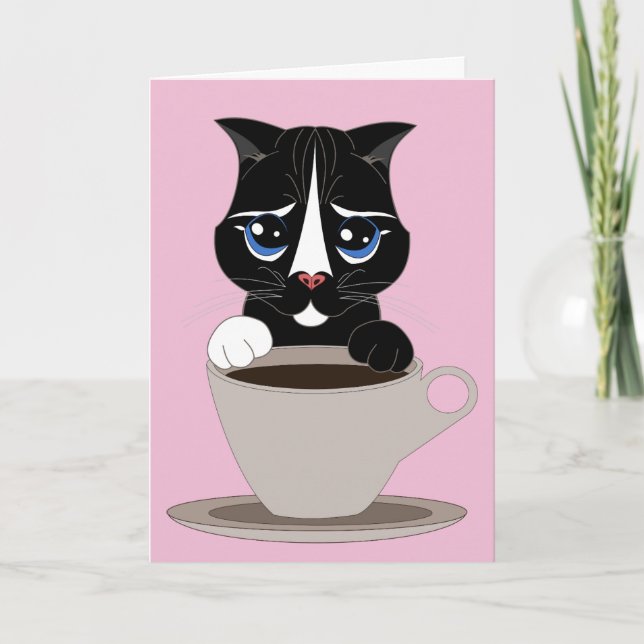 COFFEE CAT ART ALL OCCASION GREETING CARD (Front)