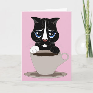 COFFEE CAT ART ALL OCCASION GREETING CARD
