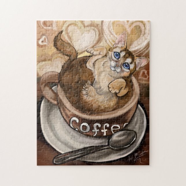 Coffee Cat Art Jigsaw Puzzle (Vertical)