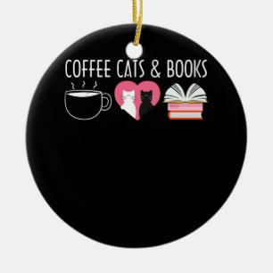 Coffee Cat Book Cute Bookworm Gift Ceramic Ornament