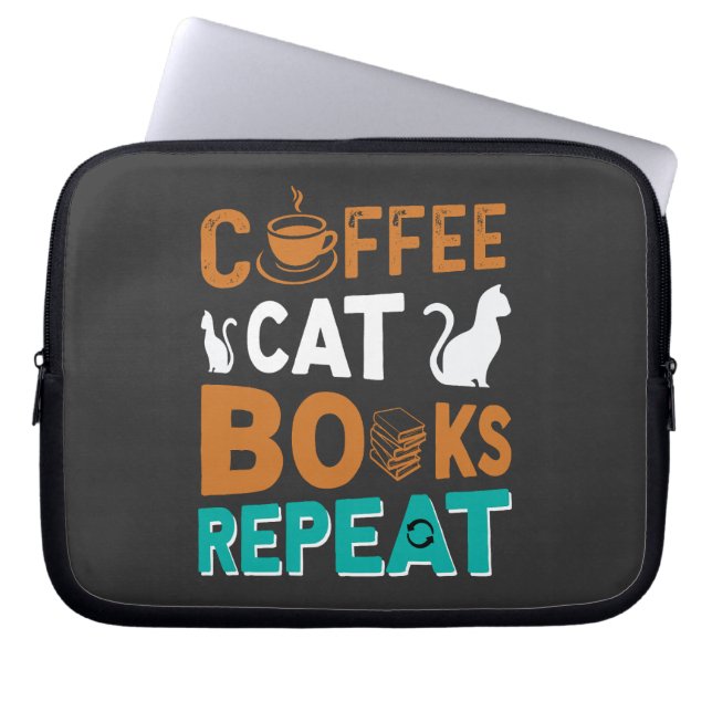 Coffee Cat Books Repeat, reading and coffee lovers Laptop Sleeve (Front)