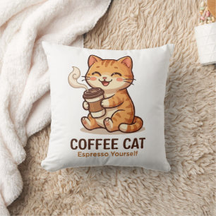 Coffee Cat Espresso Yourself Cute Kitten Throw Pillow
