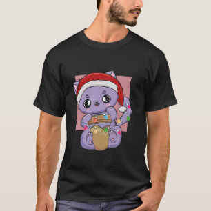 Coffee Cat Kitten Anime Chibi Neko Cute Christmas  T-Shirt