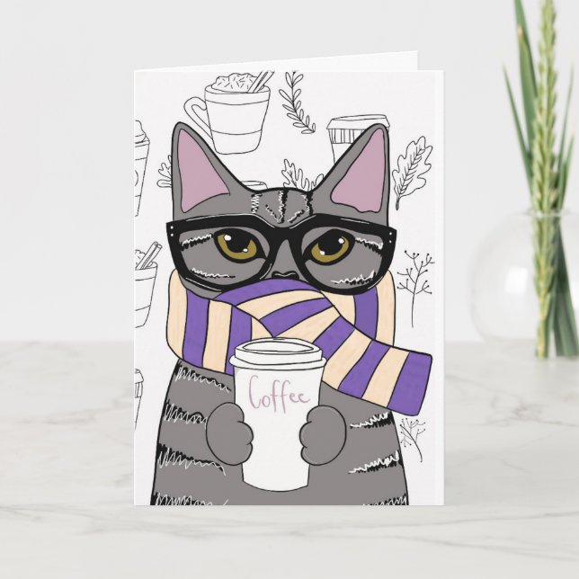COFFEE CAT MEOWY CHRISTMAS CARD (Front)