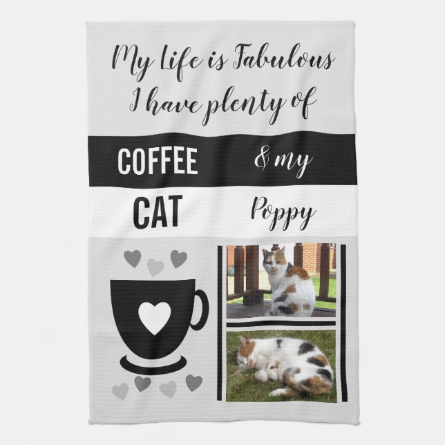 Coffee cat pet life is fabulous photos grey black kitchen towel (Vertical)