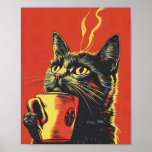 Coffee Cat Pop Art Print<br><div class="desc">Start your day with a smile with this bold pop art print featuring a cat enjoying a steaming cup of coffee! The vibrant colours and quirky design make this piece a fun addition to any kitchen, coffee nook, or living space, perfect for cat lovers and coffee enthusiasts alike. Whether you’re...</div>