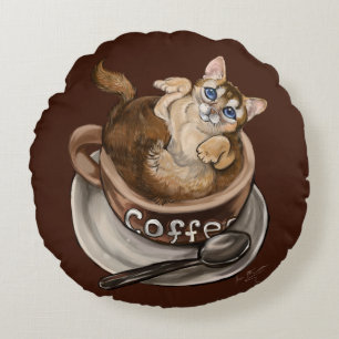 Coffee Cat Round Pillow