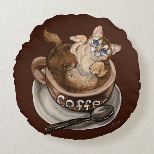 Coffee Cat Round Pillow (Front)
