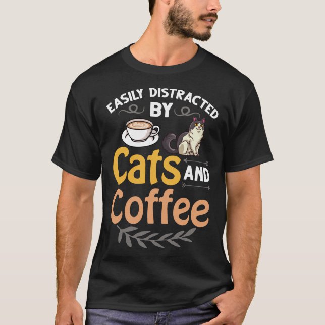Coffee Cat Shop Machine Kitten Mug Beans T-Shirt (Front)