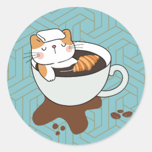  Coffee Cat Spa Classic Round Sticker