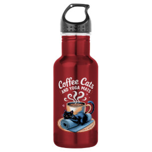 Coffee Cats and Yoga Mats Funny Cat Yoga 532 Ml Water Bottle