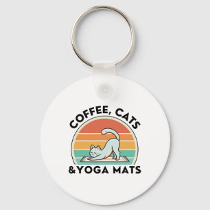 Coffee Cats And Yoga Mats Meditation Women Men Keychain