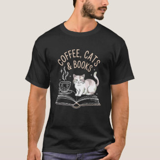 Coffee Cats & Books Cute Book Lover Funny Reading T-Shirt