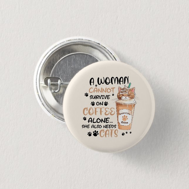 Coffee & Cats – Cute Kawaii Art 1 Inch Round Button (Front & Back)