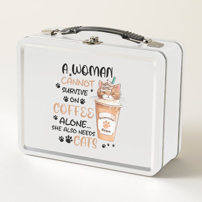 Coffee & Cats – Cute Kawaii Art Metal Lunch Box (Front)