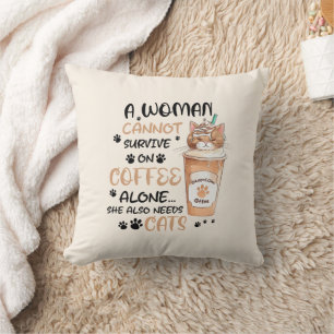 Coffee & Cats – Cute Kawaii Art Throw Pillow