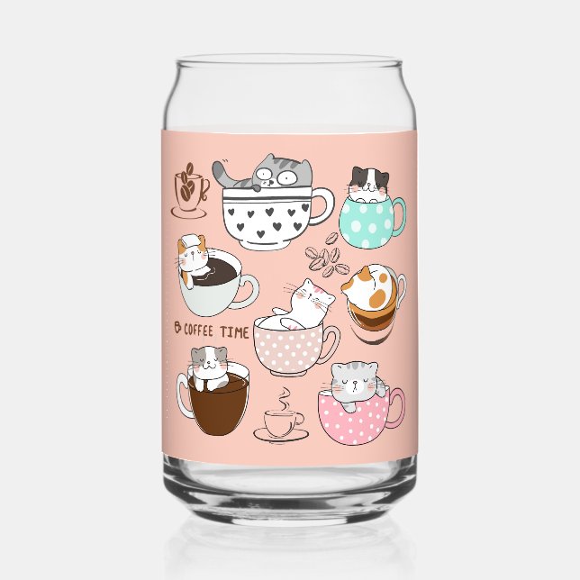 Coffee Cats Funny Can Glass (Front)