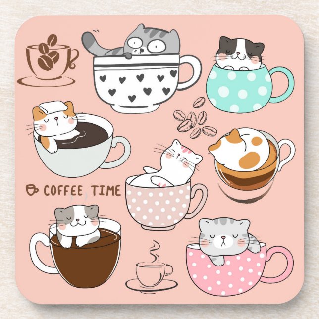 Coffee Cats Funny Coaster (Front)