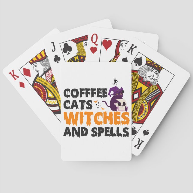 Coffee Cats Witches and Spells Funny Spooky Gift  Playing Cards (Back)
