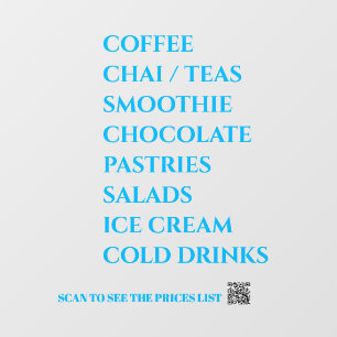 Coffee Chai Tea Salads  Bakery  Menu - blue Window Cling