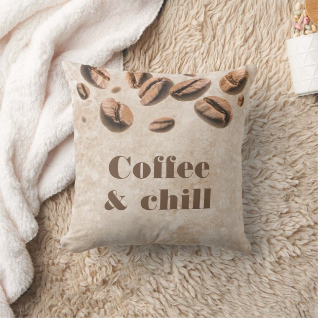 Coffee & Chill Espresso Cappuccino Lover Funny Throw Pillow (Blanket)