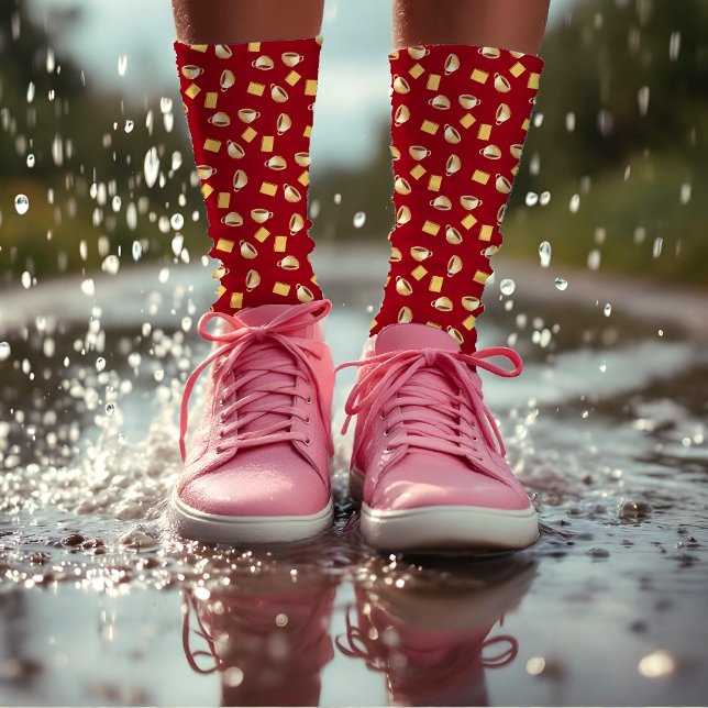   Coffee Chocolate Biscuits Pattern Red Brown Food Socks (Creator Uploaded)