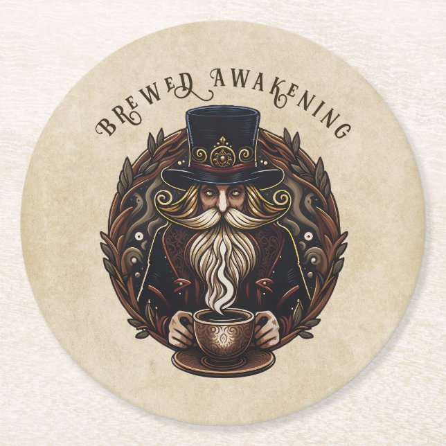 Coffee/ Chocolate wizard Round Paper Coaster (Front)