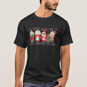 Coffee Christmas and Dogs Cute Dog Santa Hat Merry T-Shirt