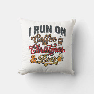 Coffee Christmas Beer Holiday Drinking Design Throw Pillow