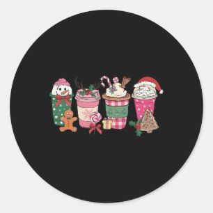 Coffee Christmas Gingerbread Pink Women Latte Cozy Classic Round Sticker
