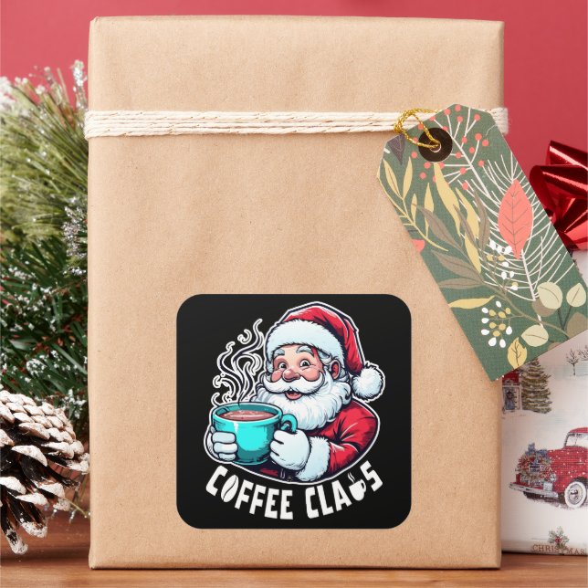 Coffee Claus Santa Hot Drink Square Sticker (Holiday)