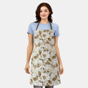 Coffee Cocoa Cream Floral Apron