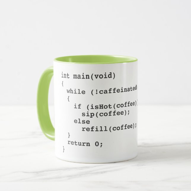 Coffee code mug for software developers (Front Left)