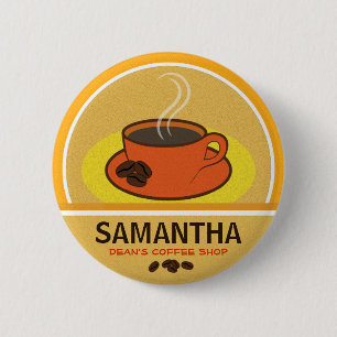 Coffee Coffee Cup Shop Cafe Staff ID Name Tags 2 Inch Round Button