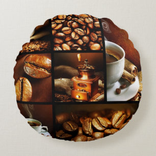 Coffee Collage 2 Round Pillow